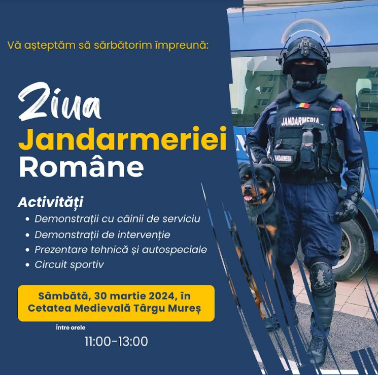 Ziua Jandarmeriei marcată sâmbătă la Târgu Mureș