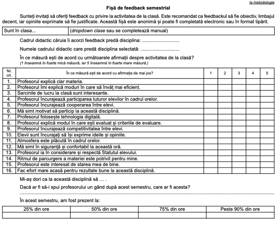 Din toamnă, elevii își vor putea nota profesorii