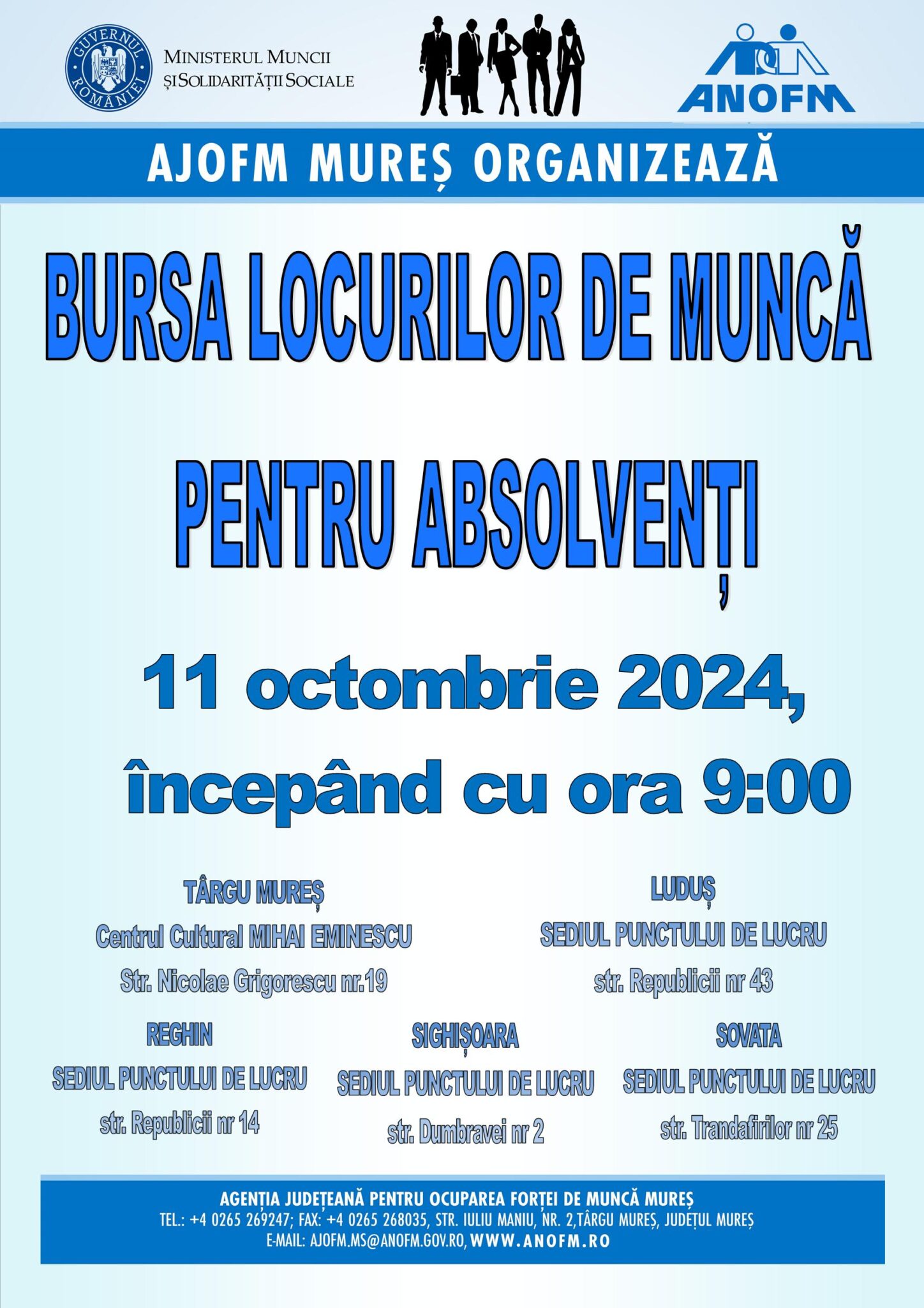 AJOFM Mureș organizează în luna octombrie Bursa Locurilor de Muncă pentru Absolvenți