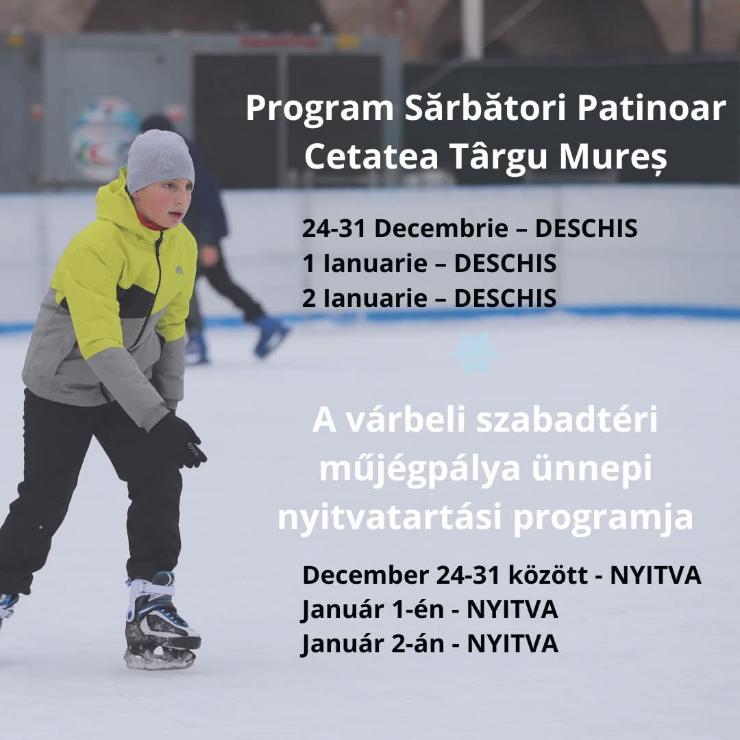 Patinoarul din Cetatea Târgu Mureș are zilele acestea program normal de funcționare