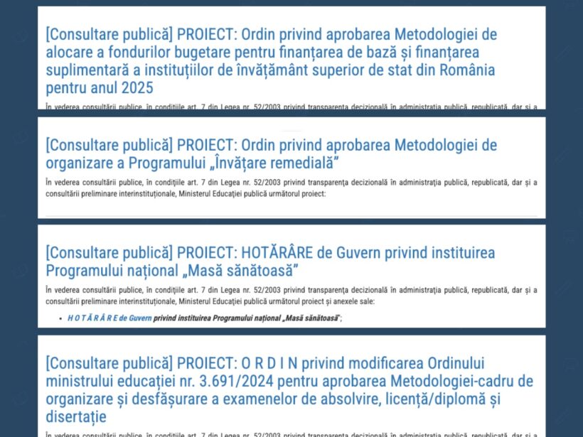 Avalanșă de proiecte de acte normative publicate în dezbatere de Ministerul Educației la terminarea campaniei electorale