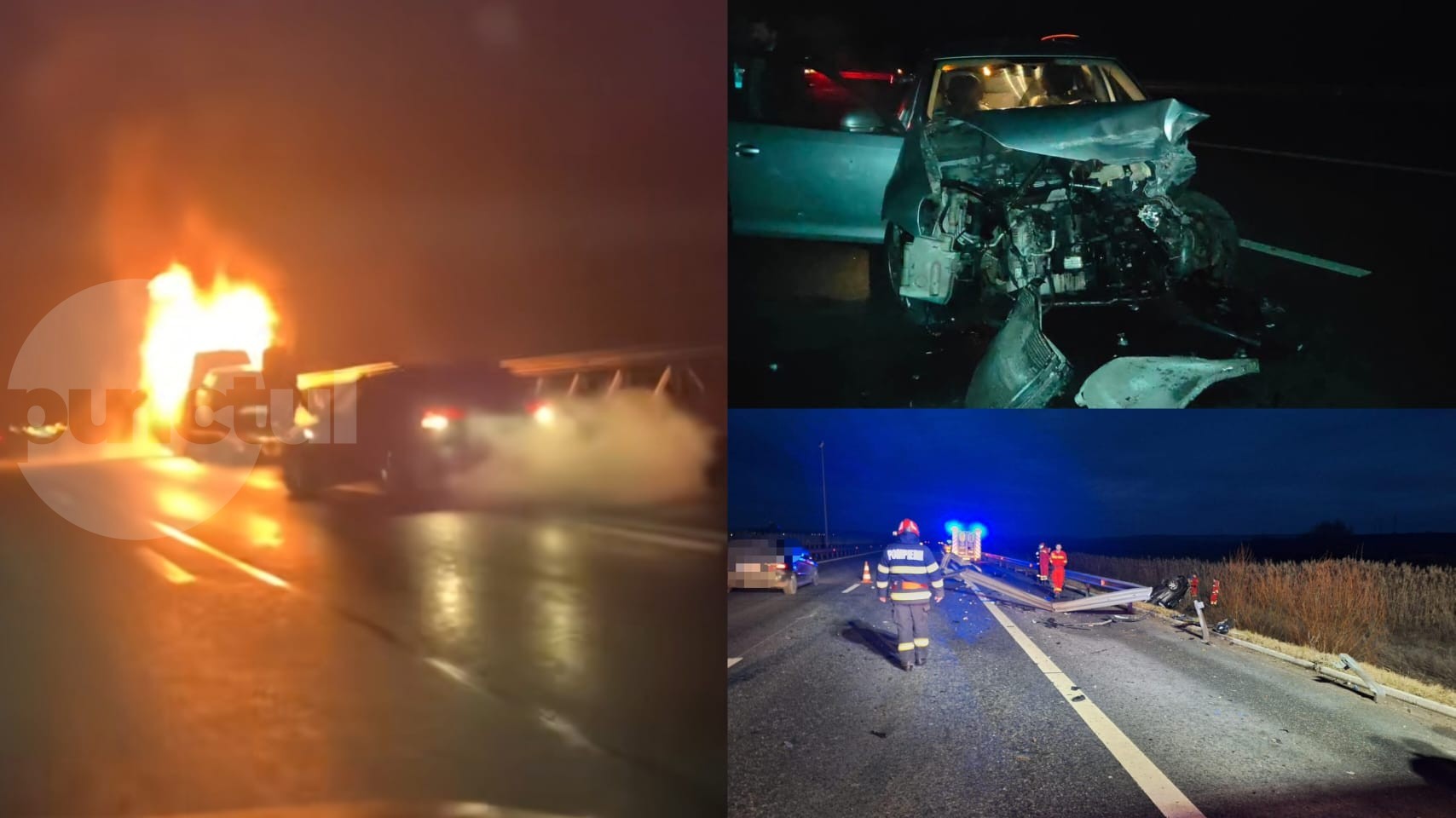 Două accidente și un incendiu joi seara pe Autostrada A3