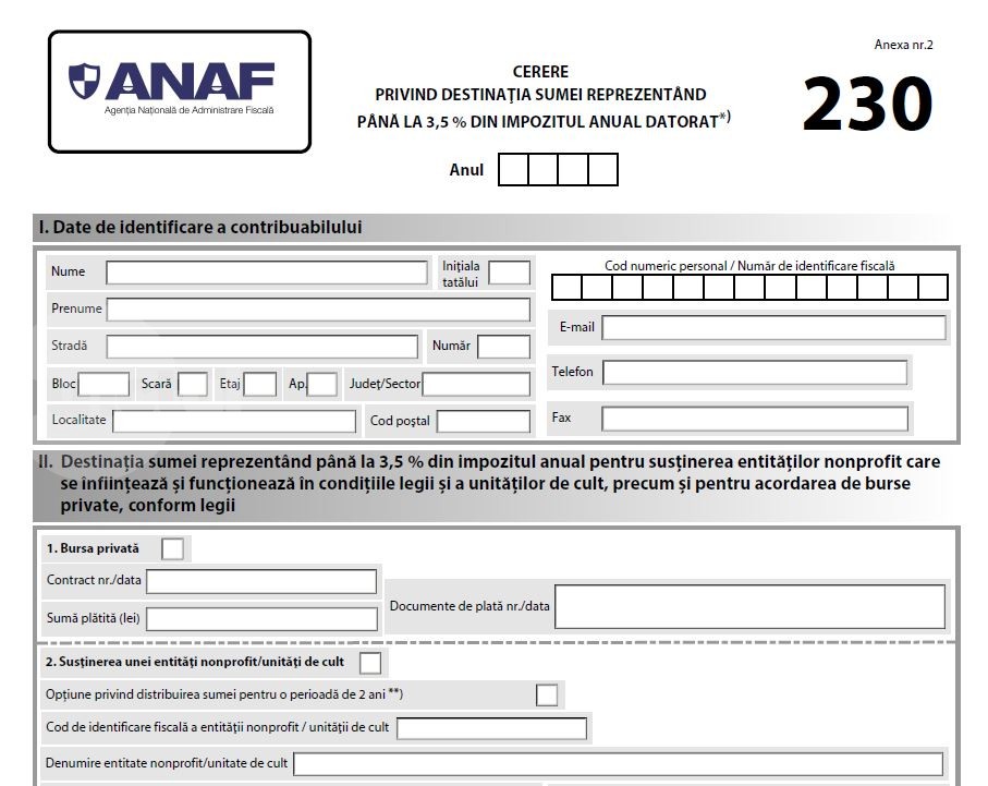 Redirecționarea a 3,5% din impozit către ONG: Formularul ANAF 230 și procedura, publicate în Monitorul Oficial