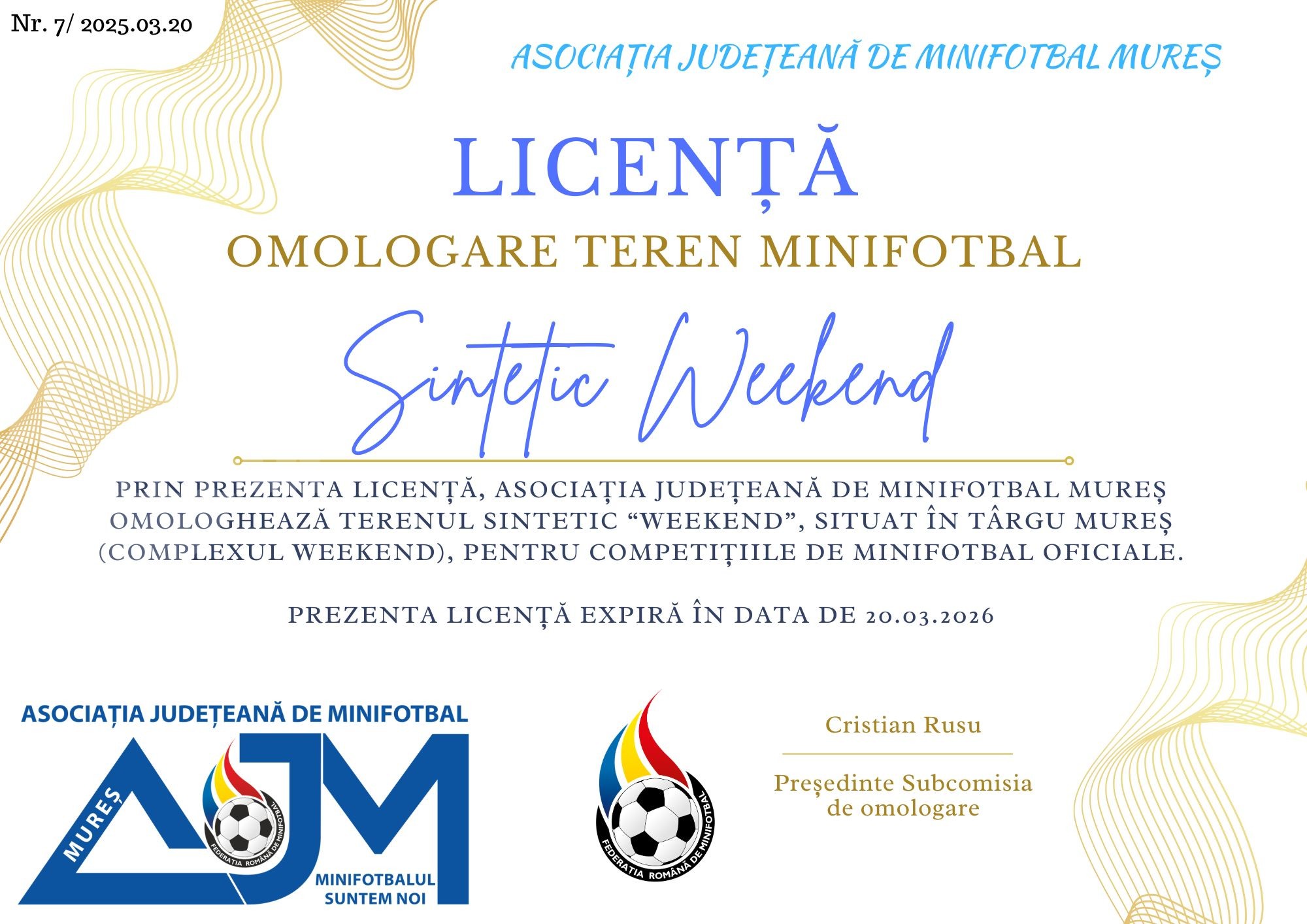 Terenul din Complexul Weekend, omologat oficial pentru competiții