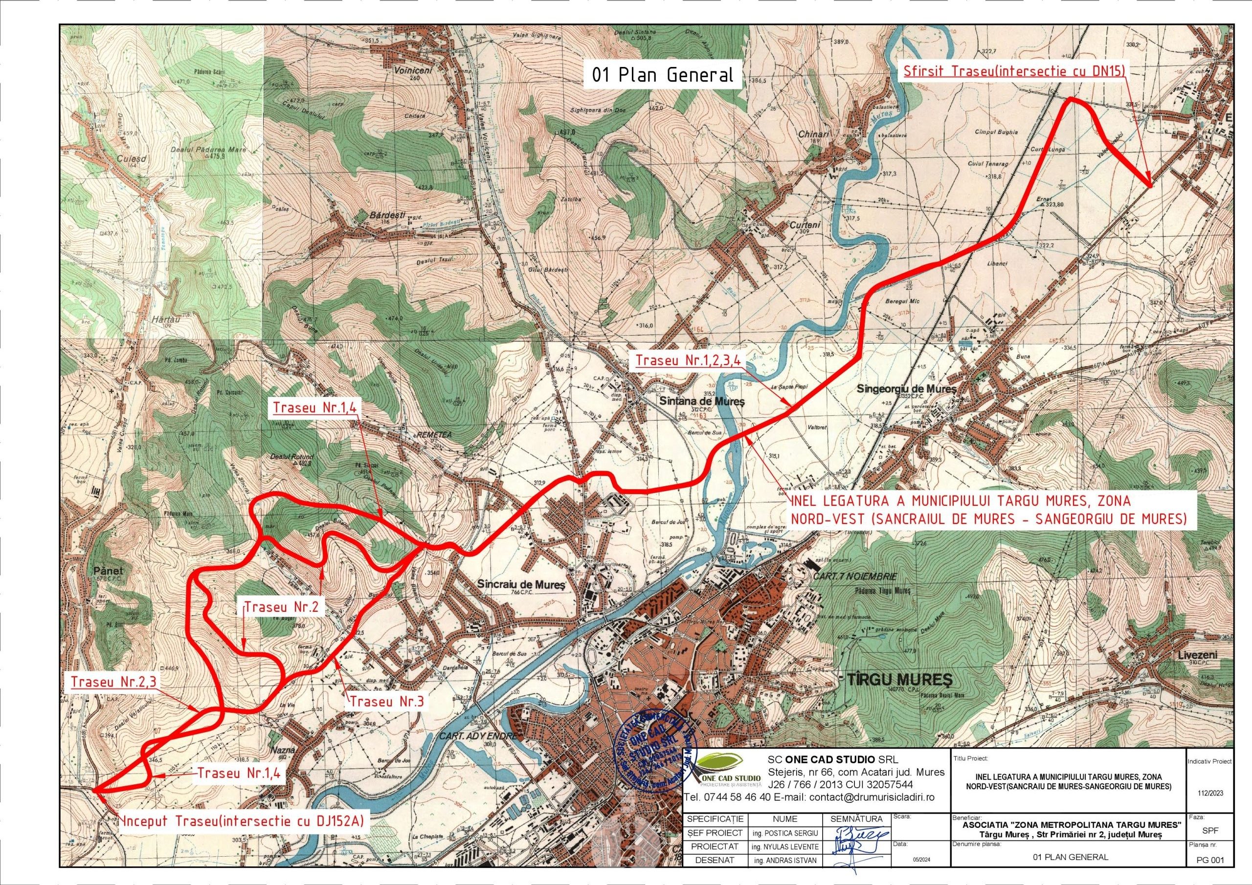 Traseele propuse pentru centura de nord din Târgu Mureș: Sâncrai-Sângeorgiu de Mureș