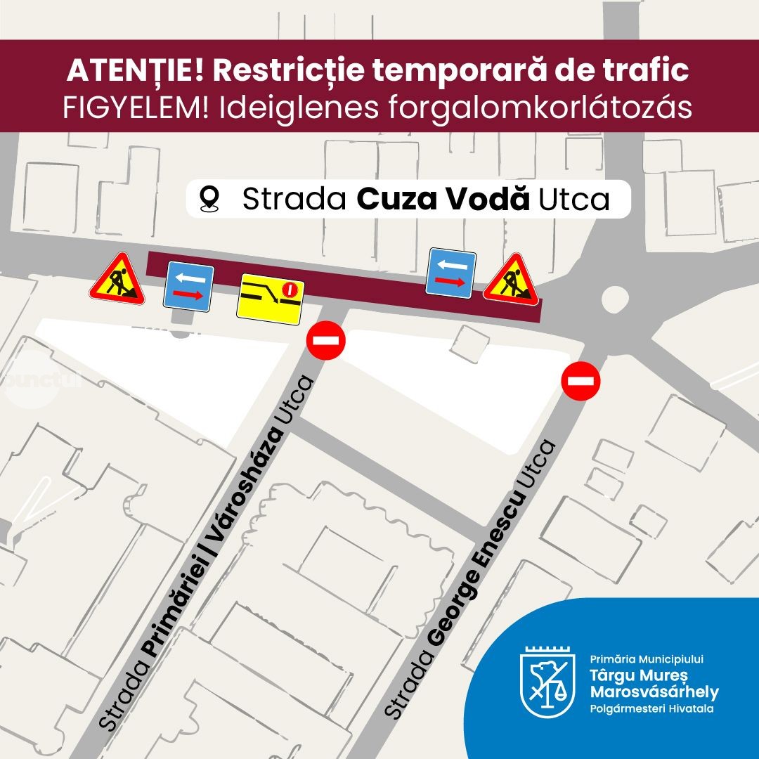 Restricții temporare de trafic pe strada Cuza Vodă, în perioada 26–27 iulie 2025