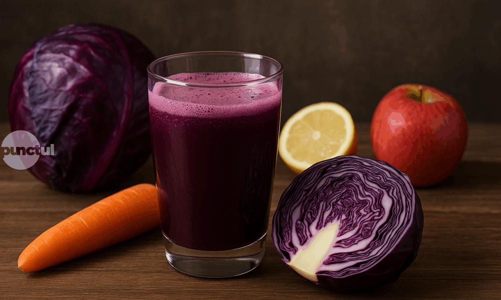 Sucul de varză roșie folosit pentru detoxifiere, imunitate și o piele sănătoasă