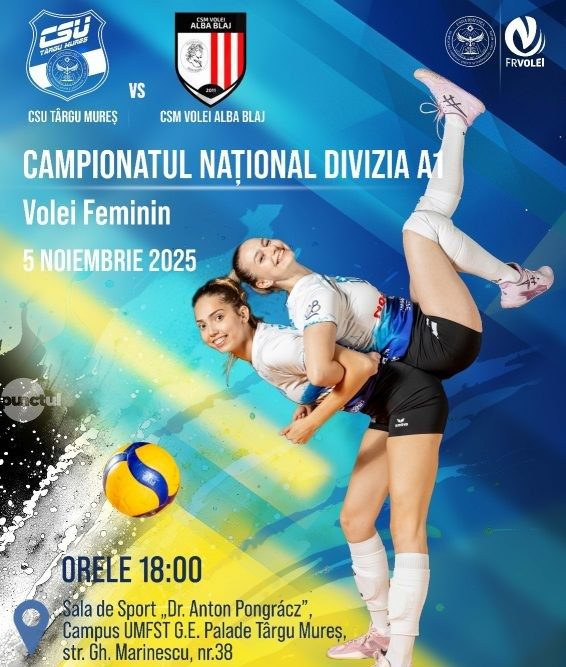 Confruntare directă la volei feminin între CSU Medicina Târgu Mureș și campioana României CSM Volei Alba Blaj