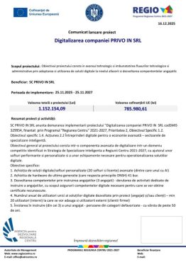 Comunicat lansare proiect. Digitalizarea companiei Privo In SRL