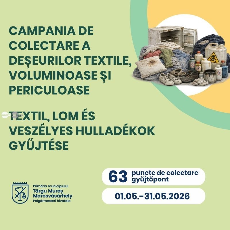 Continuă campania de colectare a deșeurilor voluminoase, textile și periculoase în Târgu Mureș!