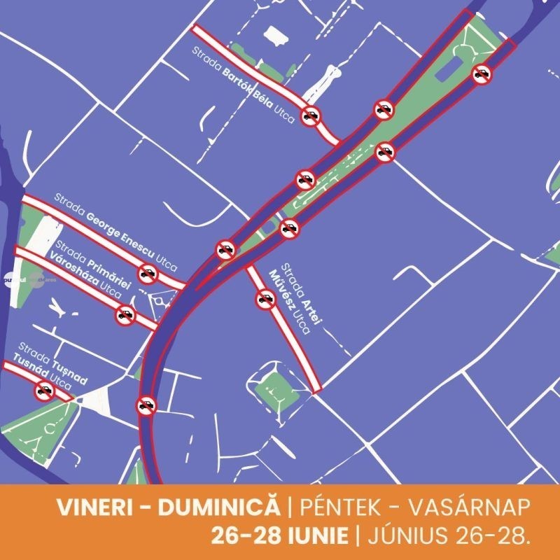Centrul Târgu Mureșului se închide vineri după-amiază. Restricții de joi pentru Zilele Târgumureșene 