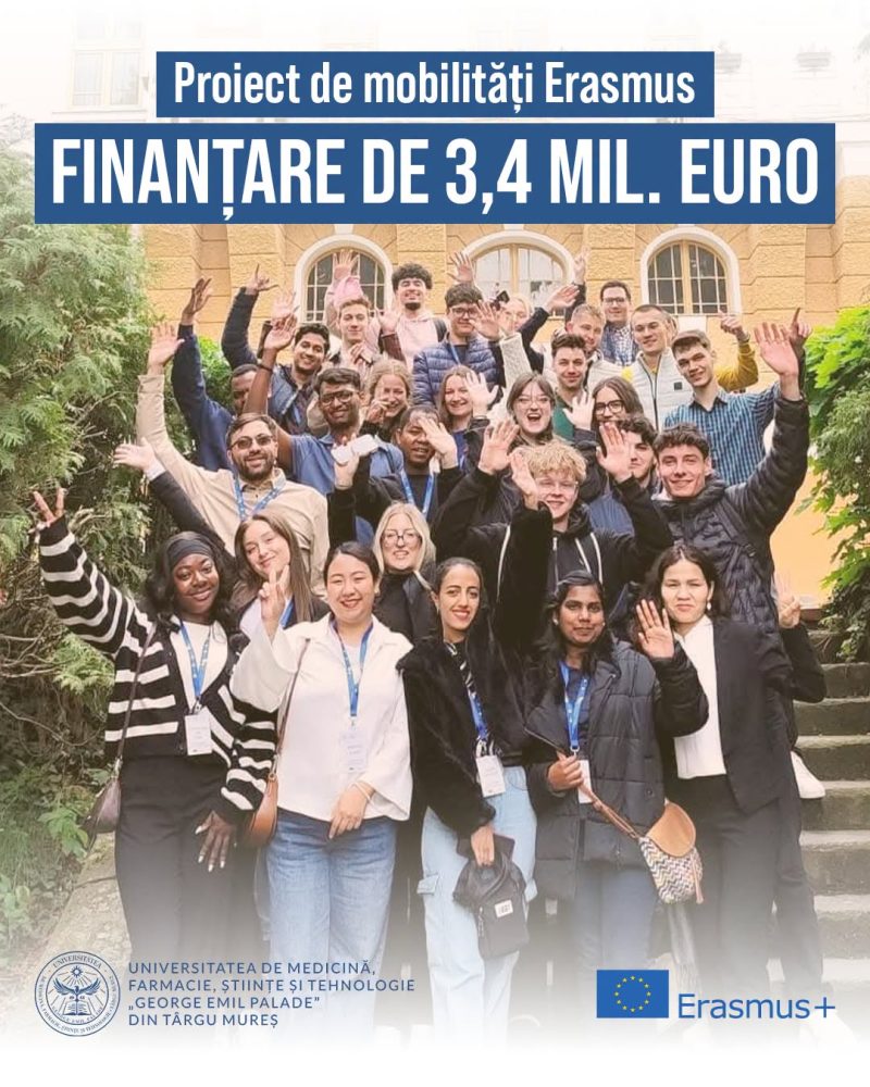 UMFST G.E. Palade Târgu Mureș atrage 3,44 milioane de euro pentru mobilități internaționale prin Erasmus+