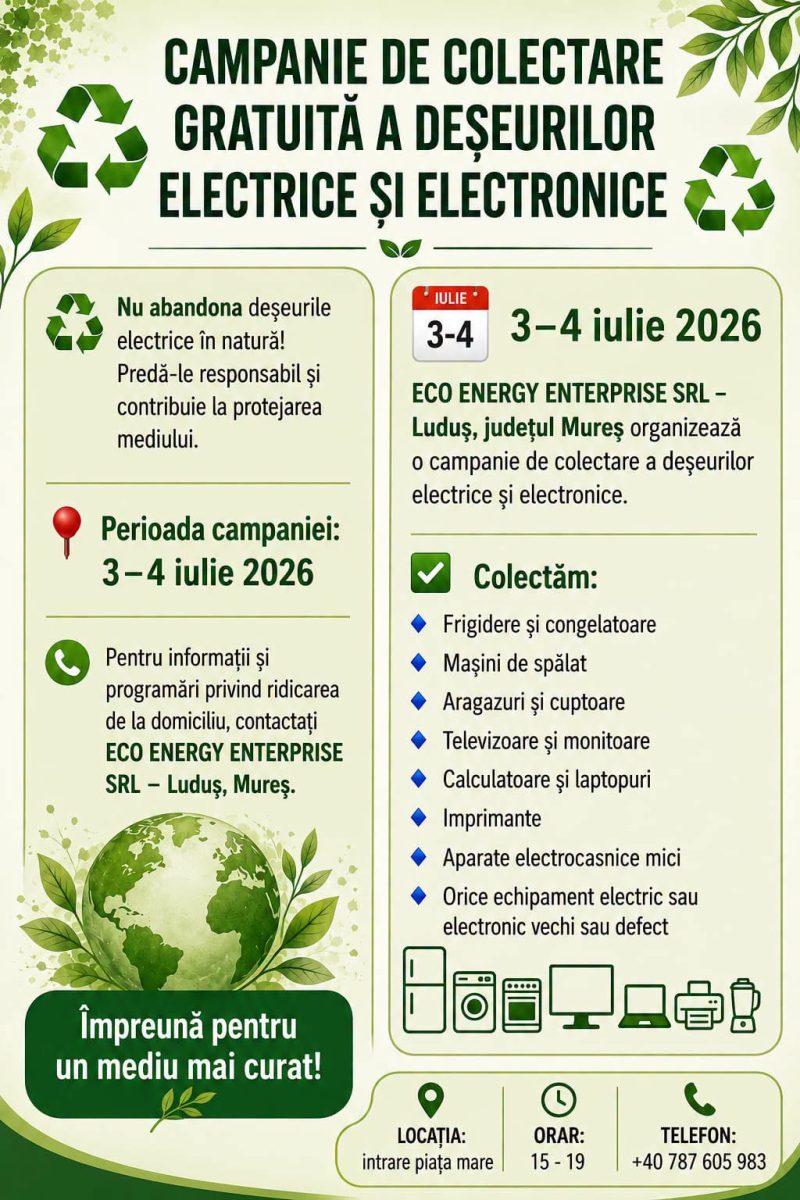 Campanie de colectare gratuită a deșeurilor electrice și electronice la Luduș