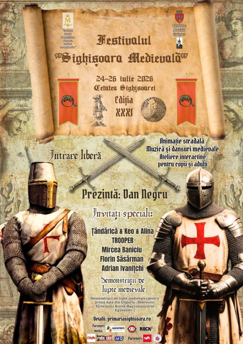 Sighișoara găzduiește în iulie cea de-a XXXI-a ediție a celui mai vechi festival medieval din România