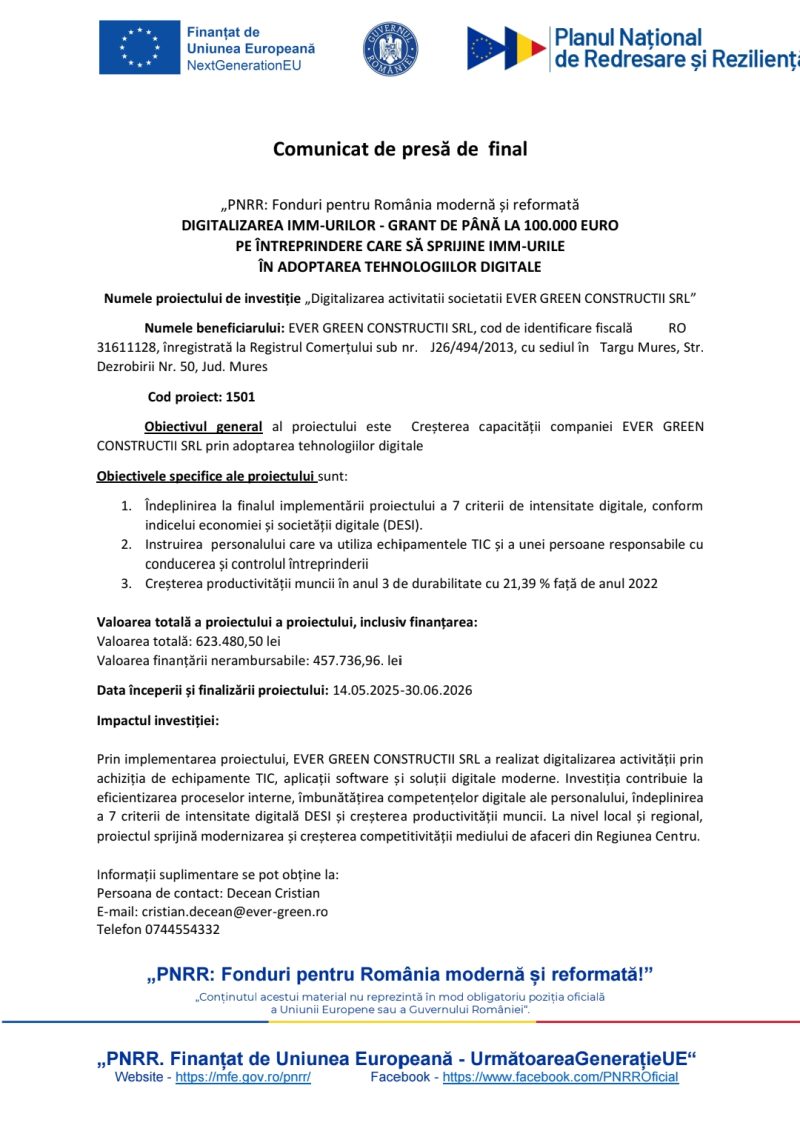 „Digitalizarea activitatii societatii EVER GREEN CONSTRUCTII SRL”