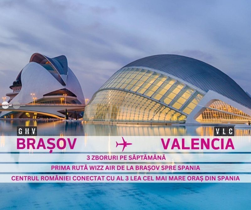 Wizz Air lansează prima rută directă de la Brașov spre Spania. Zborurile către Valencia încep din noiembrie