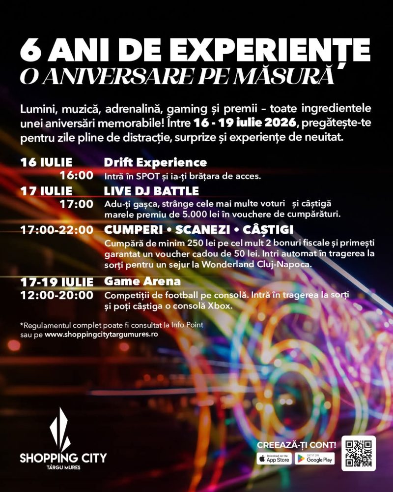 6 ani de Shopping City Târgu Mureș. 4 zile de experiențe pe măsură!