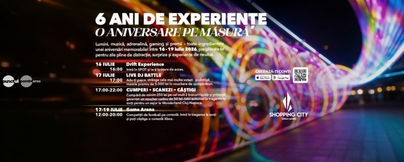 Shopping City Târgu Mureș sărbătorește 6 ani cu experiențe de drift, competiții de gaming, muzică live și premii pentru vizitatori