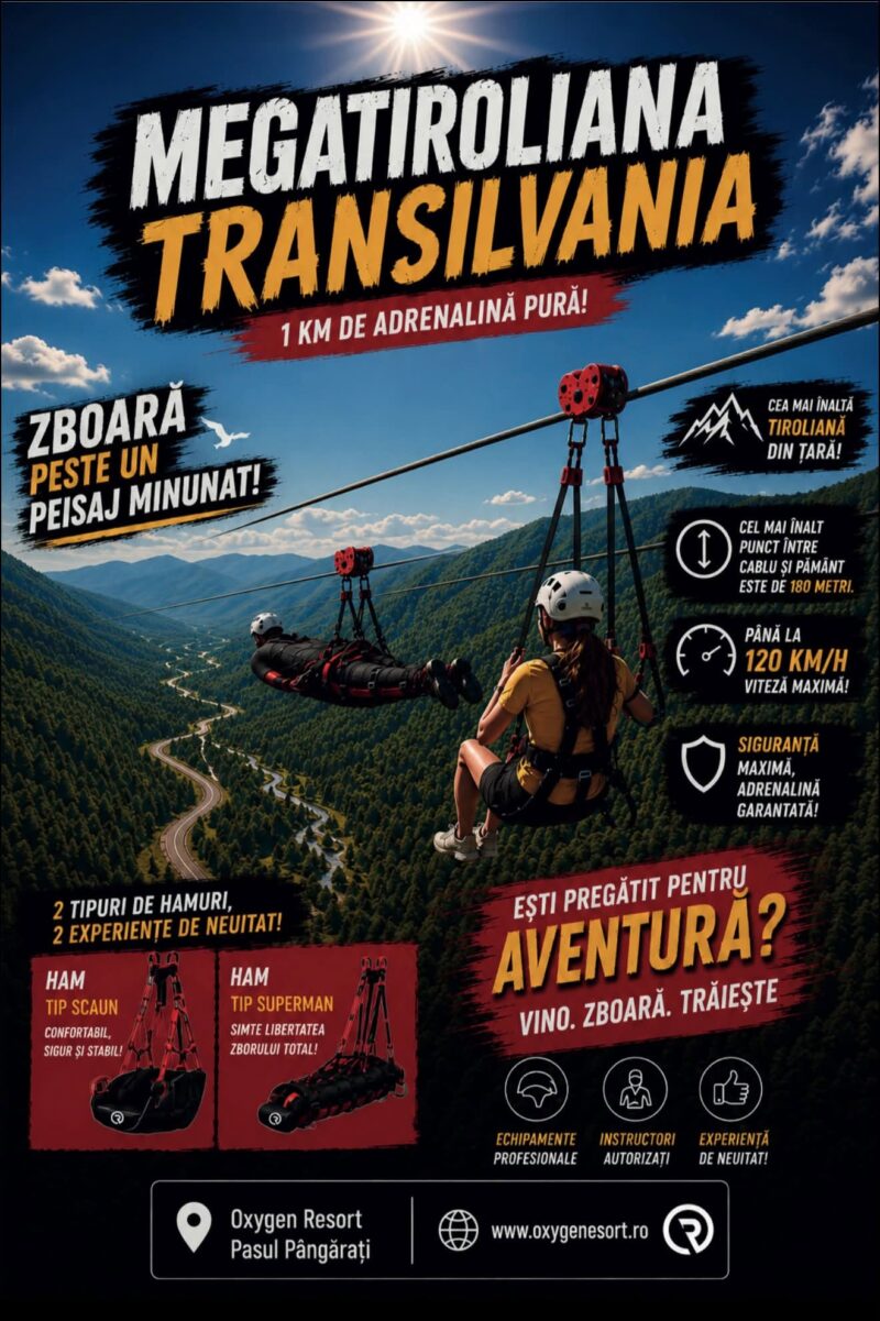 Cea mai înaltă tiroliană din România, deschisă în Harghita