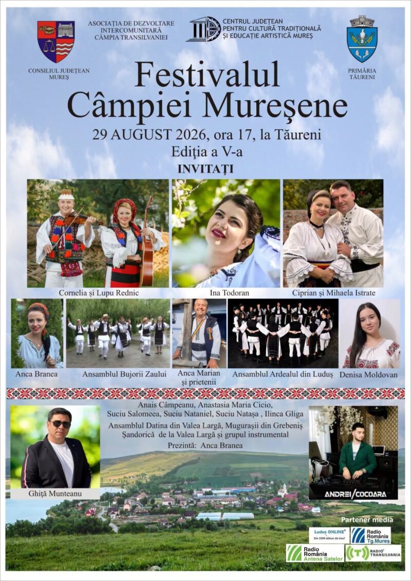 Festivalul Câmpiei Mureșene revine la Tăureni. Artiști îndrăgiți și ansambluri folclorice, la ediția a V-a
