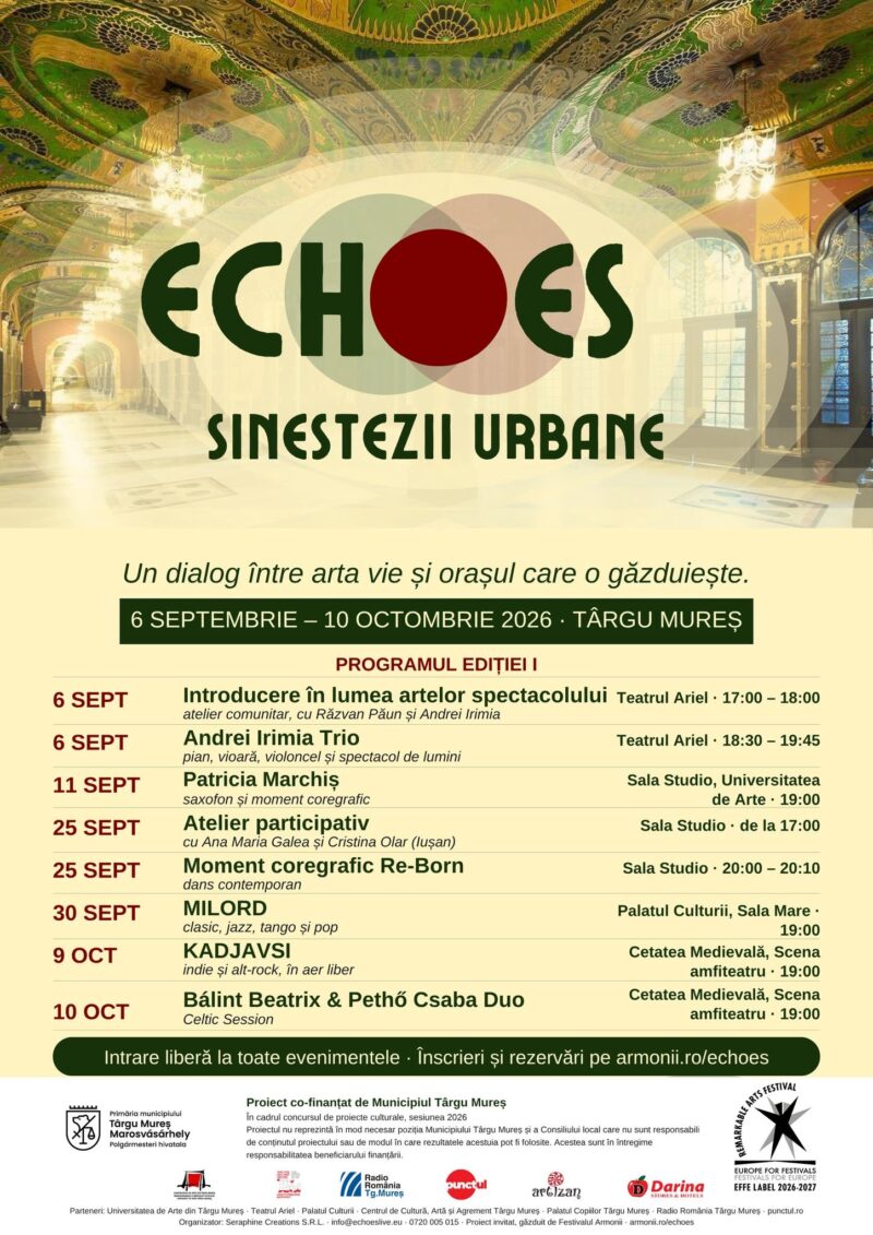 ECHOES – Sinestezii urbane debutează la Târgu Mureș. Evenimente și ateliere dedicate apropierii tinerilor de artele spectacolului