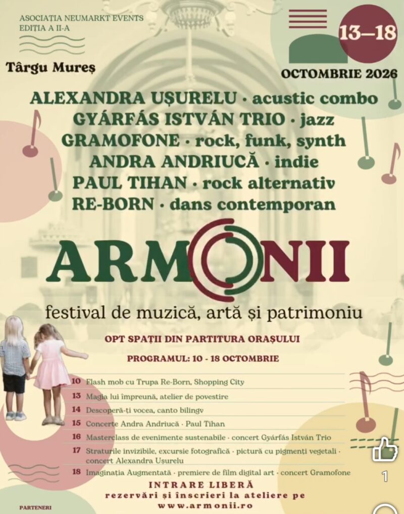Festivalul Armonii aduce șase zile de muzică, dans și artă la Târgu Mureș. Intrarea este liberă