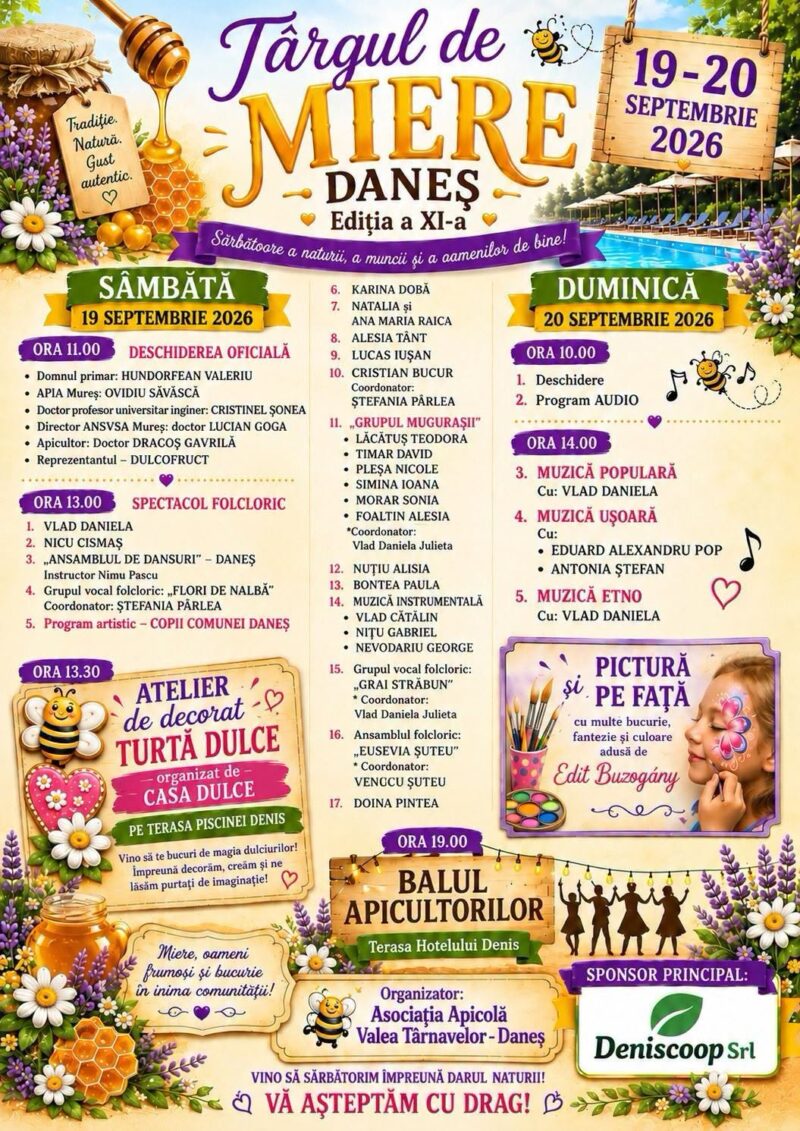 Târgul de Miere de la Daneș revine în weekend. Două zile de sărbătoare, spectacole și Balul Apicultorilor