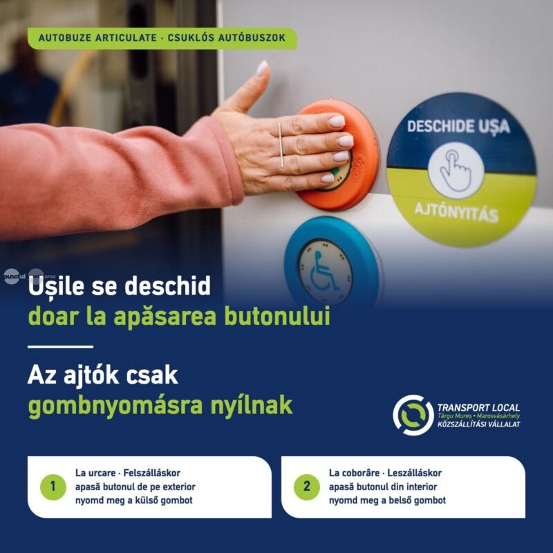 La Târgu Mureș, ușile autobuzelor articulate se deschid doar la apăsarea butonului