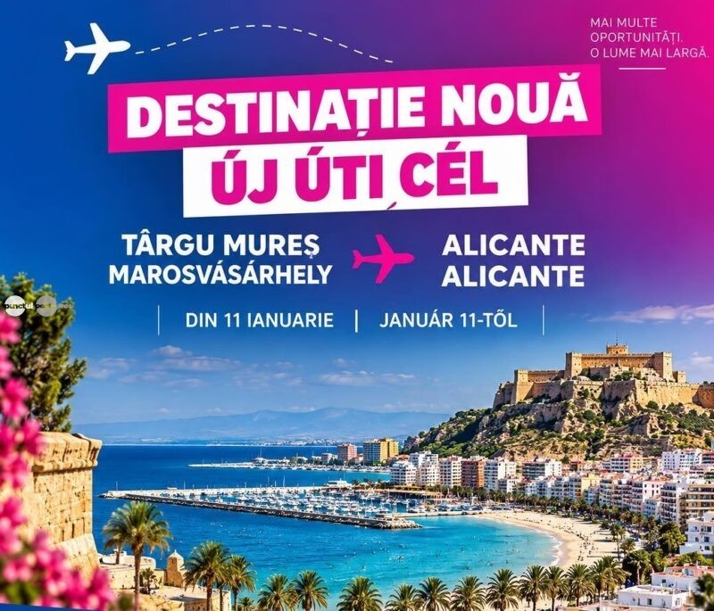Târgu Mureș va avea zbor direct spre Alicante. Noua rută începe din 11 ianuarie