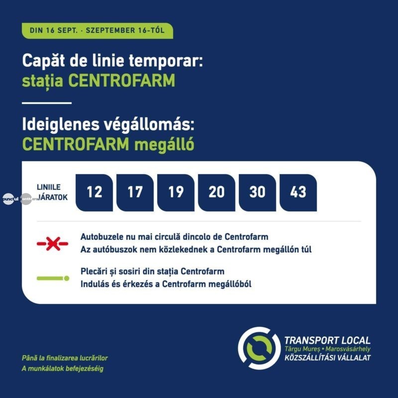 Stația Centrofarm devine temporar capăt de linie pentru mai multe trasee