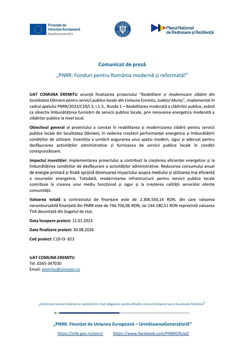 „PNRR: Fonduri pentru România modernă și reformată!”