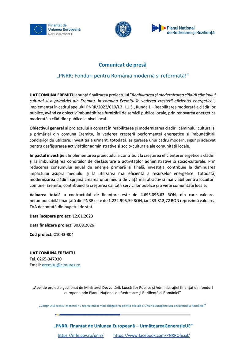 „PNRR: Fonduri pentru România modernă și reformată!”