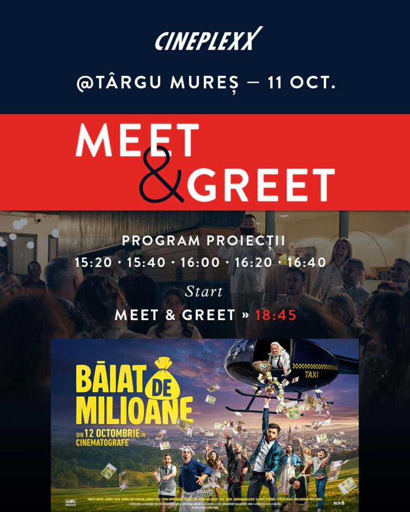 Actorii comediei „Băiat de Milioane” vin la Târgu Mureș. Întâlnire cu publicul la Cineplexx, pe 11 octombrie