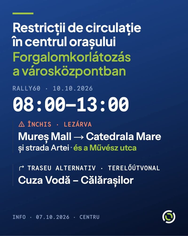 Sâmbătă, centrul municipiului Târgu Mureș va fi închis circulației!